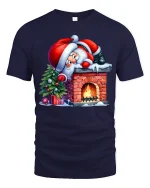 Funny Santa Stuck on Chimney Christmas Tee for Holiday Fun - navy t-shirt on white background