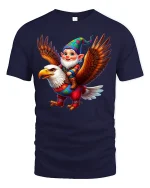 Cute Gnome Eagle Rider Tee Colorful Fantasy Adventure Tshirt - navy t-shirt on white background