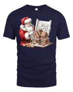 Santa Gingerbread Architect Tee Funny Christmas Blueprint Tshirt - navy t-shirt on white background