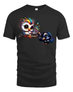 Colorful Cute Bird Couple Tee for Animal Lovers - black t-shirt on white background