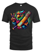 Colorful Cricket Bird Tee for T20 Game Lovers - black t-shirt on white background
