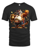 Funny Rich Tiger Tee with Gold Coins and Style - black t-shirt on white background