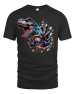 Electric T-Rex Power Tee for Dinosaur Lovers - black t-shirt on white background