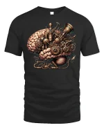 Steampunk Brain Machine Tee for Creative Minds - black t-shirt on white background