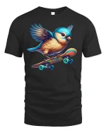 Cute Skater Bird Tee for Fun Animal Lovers - black t-shirt on white background