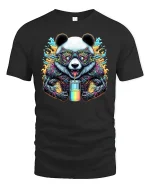 Psychedelic Panda Energy Tee for Cool Street Vibes - black t-shirt on white background