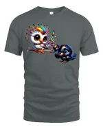 Colorful Cute Bird Couple Tee for Animal Lovers - gray t-shirt on white background