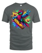Vibrant Cricket Bird Tee for Sporty Fun Lovers - gray t-shirt on white background