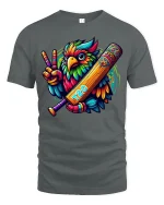 Colorful Cricket Bird Tee for T20 Game Lovers - gray t-shirt on white background