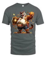 Funny Rich Tiger Tee with Gold Coins and Style - gray t-shirt on white background