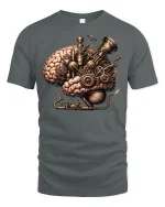 Steampunk Brain Machine Tee for Creative Minds - gray t-shirt on white background