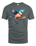 Cute Skater Bird Tee for Fun Animal Lovers - gray t-shirt on white background