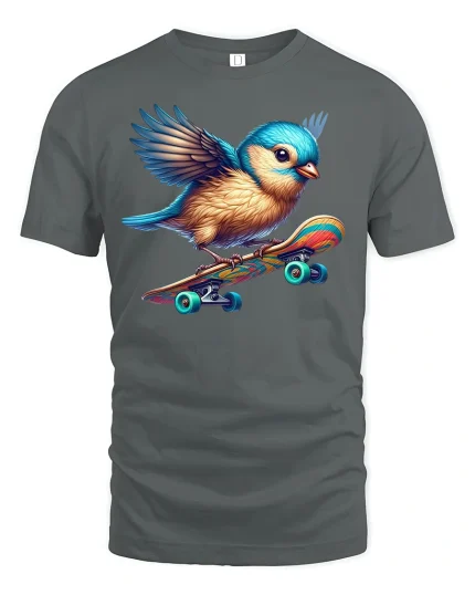 Cute Skater Bird Tee for Fun Animal Lovers - gray t-shirt on white background
