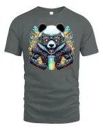 Psychedelic Panda Energy Tee for Cool Street Vibes - gray t-shirt on white background