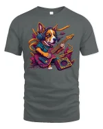 Rocker Corgi Guitar Tee for Music and Dog Lovers - gray t-shirt on white background