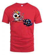 Colorful Cute Bird Couple Tee for Animal Lovers - red t-shirt on white background