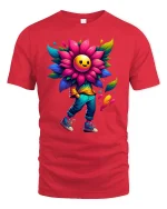 Happy Flower Head Tee for Colorful Street Style - red t-shirt on white background