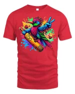 Vibrant Cricket Bird Tee for Sporty Fun Lovers - red t-shirt on white background