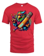 Colorful Cricket Bird Tee for T20 Game Lovers - red t-shirt on white background