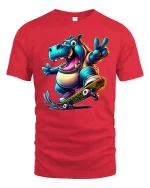 Funny Hippo Skateboard Tee for Cool Street Style - red t-shirt on white background