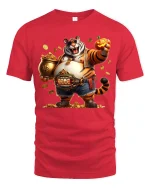 Funny Rich Tiger Tee with Gold Coins and Style - red t-shirt on white background
