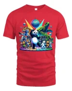 Funny Dancing Panda Party Tee for Animal Lovers - red t-shirt on white background