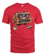 Retro Boombox Cartoon Tee for Music Lovers - red t-shirt on white background