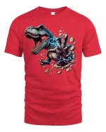 Electric T-Rex Power Tee for Dinosaur Lovers - red t-shirt on white background