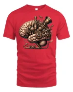 Steampunk Brain Machine Tee for Creative Minds - red t-shirt on white background