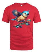 Cute Skater Bird Tee for Fun Animal Lovers - red t-shirt on white background