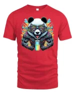 Psychedelic Panda Energy Tee for Cool Street Vibes - red t-shirt on white background
