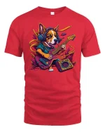 Rocker Corgi Guitar Tee for Music and Dog Lovers - red t-shirt on white background