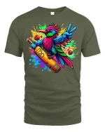 Vibrant Cricket Bird Tee for Sporty Fun Lovers - military green t-shirt on white background