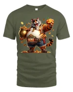 Funny Rich Tiger Tee with Gold Coins and Style - military green t-shirt on white background