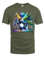 Funny Dancing Panda Party Tee for Animal Lovers - military green t-shirt on white background