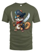 Cute Pirate Squirrel Tee for Funny Adventure Fans - military green t-shirt on white background