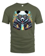 Psychedelic Panda Energy Tee for Cool Street Vibes - military green t-shirt on white background