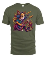 Rocker Corgi Guitar Tee for Music and Dog Lovers - military green t-shirt on white background