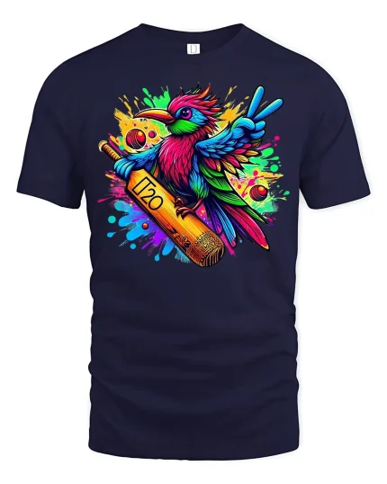 Vibrant Cricket Bird Tee for Sporty Fun Lovers - navy t-shirt on white background