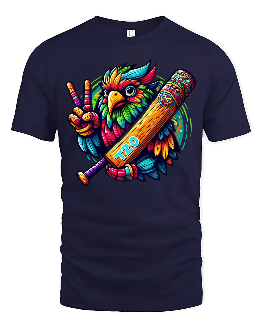 Colorful Cricket Bird Tee for T20 Game Lovers - 1 Colorful Cricket Bird Tee for T20 Game Lovers - navy t-shirt on white background