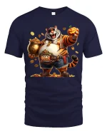 Funny Rich Tiger Tee with Gold Coins and Style - navy t-shirt on white background