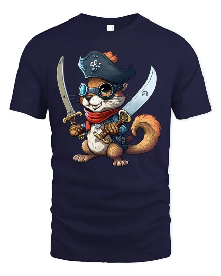 Cute Pirate Squirrel Tee for Funny Adventure Fans - navy t-shirt on white background