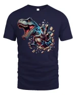 Electric T-Rex Power Tee for Dinosaur Lovers - navy t-shirt on white background