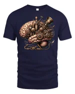 Steampunk Brain Machine Tee for Creative Minds - navy t-shirt on white background