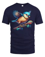 Cute Skater Bird Tee for Fun Animal Lovers - navy t-shirt on white background