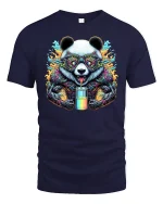 Psychedelic Panda Energy Tee for Cool Street Vibes - navy t-shirt on white background