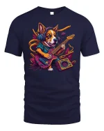Rocker Corgi Guitar Tee for Music and Dog Lovers - navy t-shirt on white background