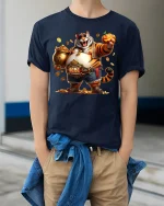 Funny Rich Tiger Tee with Gold Coins and Style - model wearing navy tee with hands in pockets