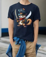 Cute Pirate Squirrel Tee for Funny Adventure Fans - model wearing navy tee with hands in pockets