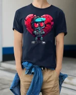 Cool Heart Soldier Tee for Love and Battle Fans - model wearing navy tee with hands in pockets